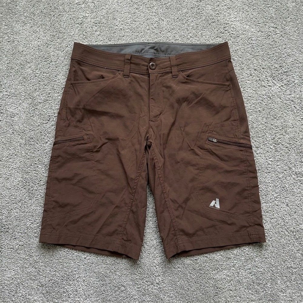 Eddie Bauer First Ascent Guide Shorts Mens 35 Brown Nylon Stretch Hiking Cargo